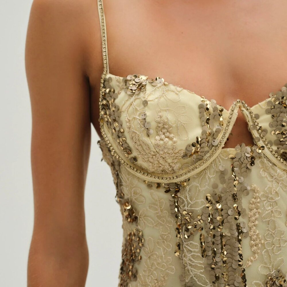 For Love And Lemons Opal Gold Mini Dress NWT - Picture 4 of 8